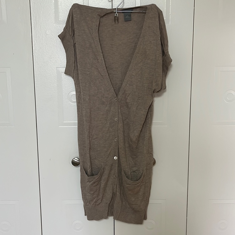Ann Taylor Tan Button Down short sleeve Cardigan